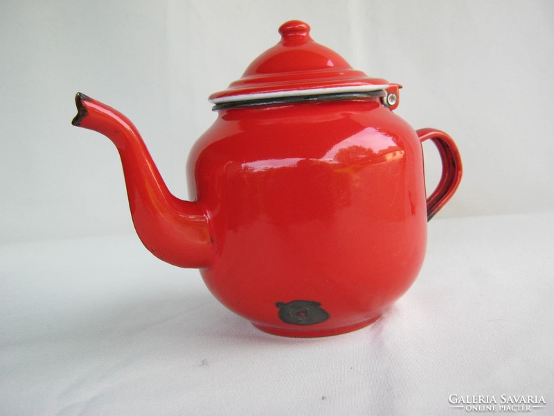 Retro red enamel jug teapot