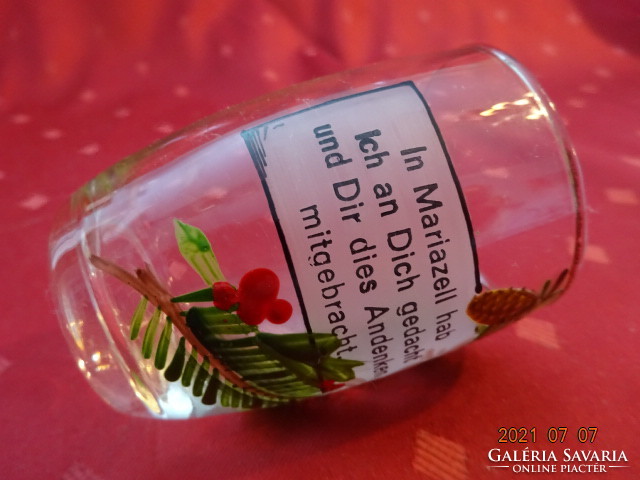 Kézzel festett üvegpohár, karácsonyi mintával, magassága 8 cm. Mariazell - emlék. Vanneki!