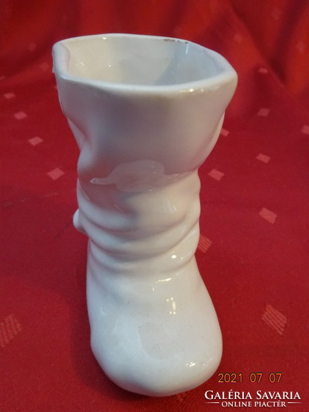 Glazed ceramic boots, height 8.5 cm. He has!