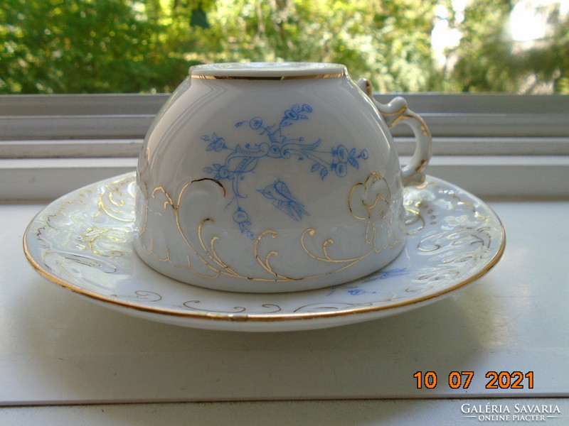 19. Sz new rococo convex shell and painted zinc, tea cup with flower patterns and coaster