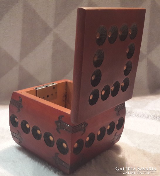 Wooden box with copper inlay