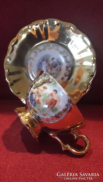 Antik jelenetes, életképes porcelán csésze tányérral