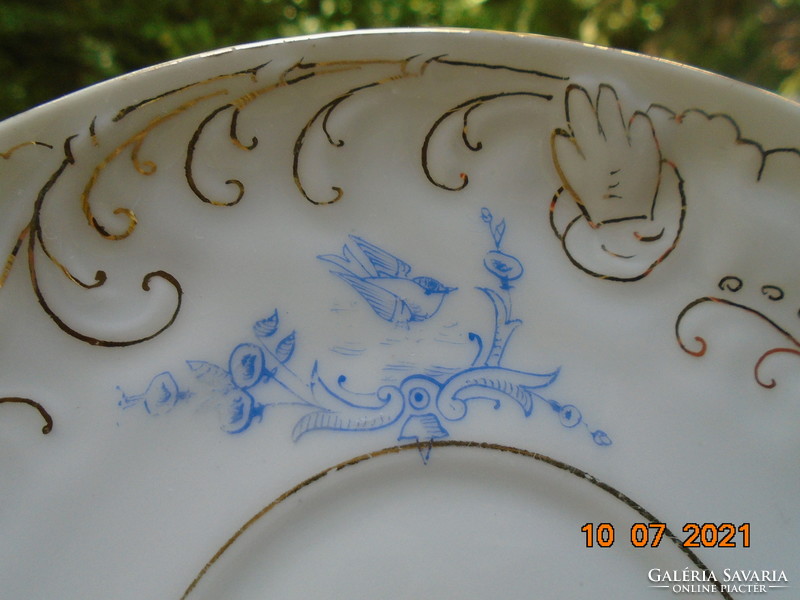 19. Sz new rococo convex shell and painted zinc, tea cup with flower patterns and coaster