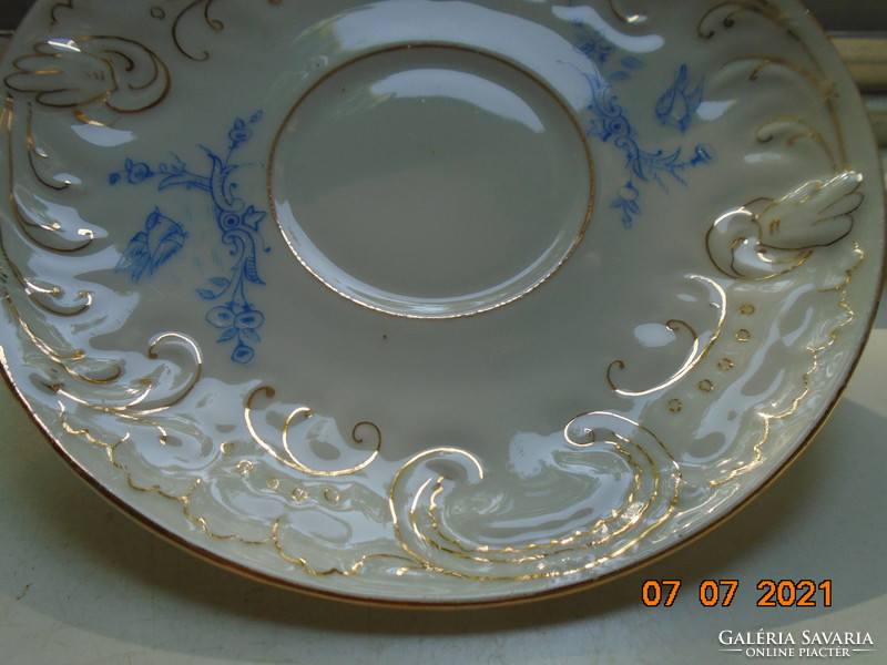 19. Sz new rococo convex shell and painted blue zinc, tea cup with flower patterns and coaster