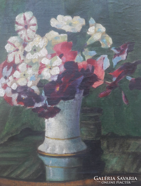 Nemes József: Virágcsendélet (olajfestmény kerettel 44,5x36 cm) virágcsokor