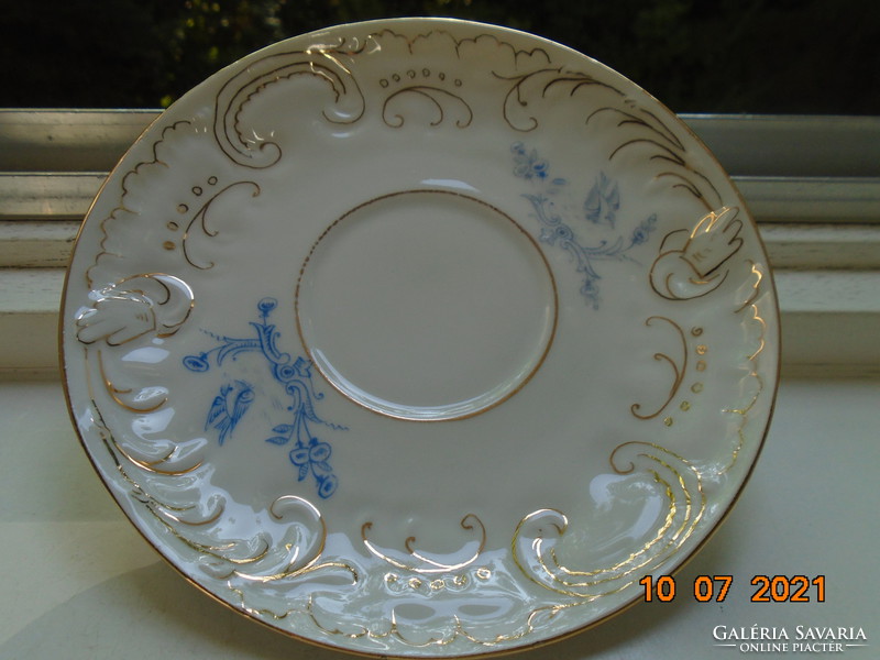 19. Sz new rococo convex shell and painted zinc, tea cup with flower patterns and coaster