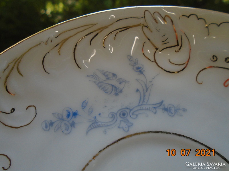 19. Sz new rococo convex shell and painted zinc, tea cup with flower patterns and coaster