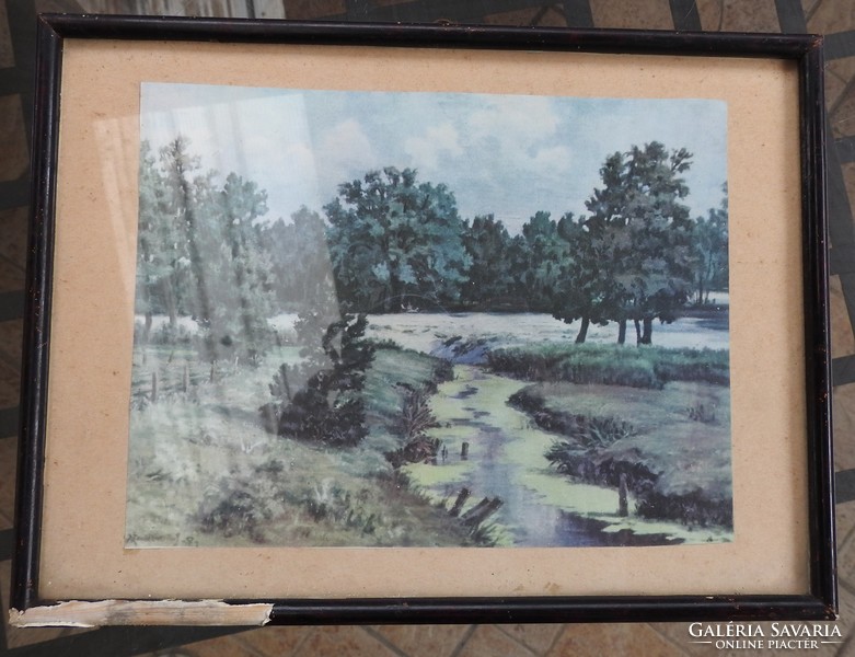 Antique marked watercolor landscape painting