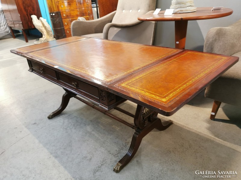 Leather-covered, openable coffee table - b187