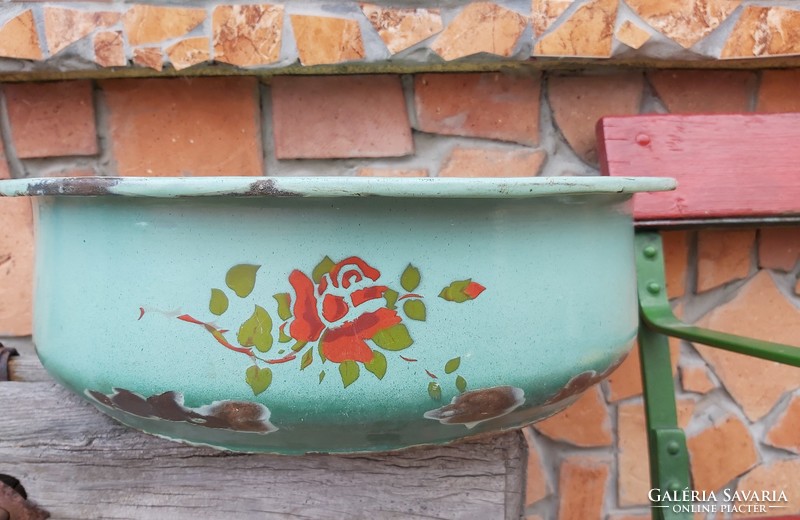 Rare metal enamel rose washbasin collection piece, nostalgia, peasant decoration