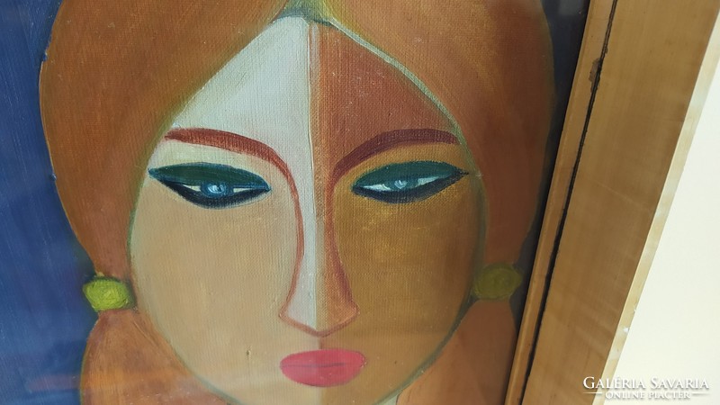 Szignózott Art Deco festmény 51x61 cm képcsarnokos kerettel
