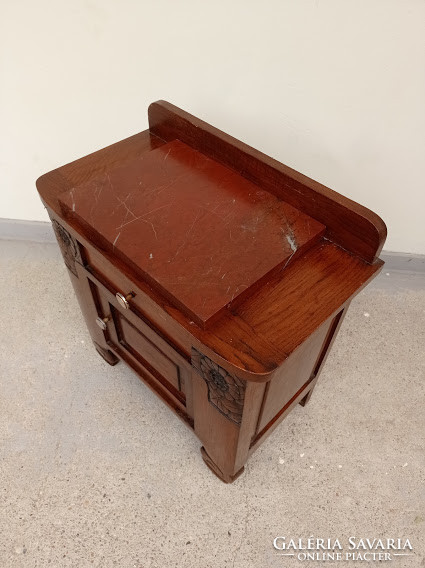 Antique Art Deco Carved Hardwood Bedside Table Top with Heavy Marble Slab 1920s-30s