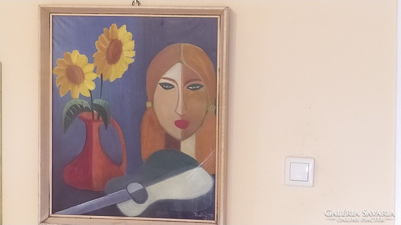 Szignózott Art Deco festmény 51x61 cm képcsarnokos kerettel