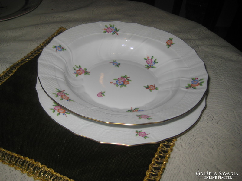Herend old Eton pattern 1 flat 26.2 cm and 1 deep plate 24.5 cm, nice condition