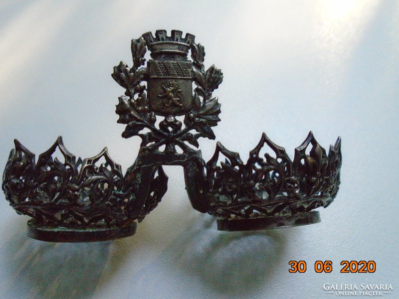 Oroszlán 4 váras koronával címeres,filigrán fűszertartó,csúcsíves,rozettás,Anjou liliomos ötvösmunka