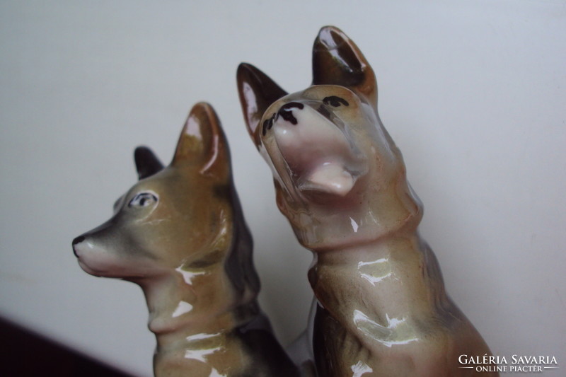 German Shepherd dog pair .--- Hand-painted figural porcelain display ornament (with German markings)