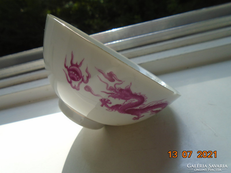 Kézzel festett Golden China Made in Taiwan bíbor sárkány rizses tál