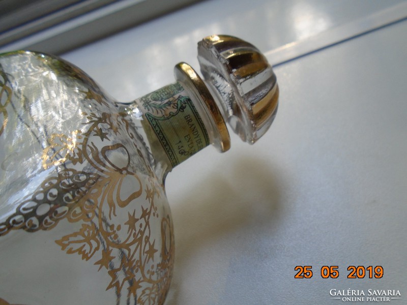 Moser jellegű kézzel festett arany mintával,szögletes spanyol palack JEREZ  LEPANTO BRANDY