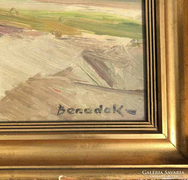 Id. Benedek Jenő (1906-1987) Balatonpart c. 60x80 cm Képcsarnokos olajfestménye