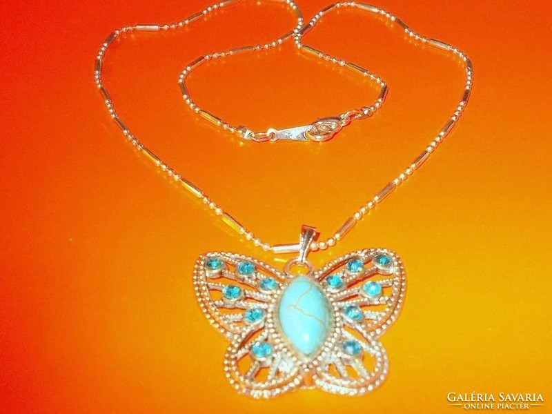 Turquoise mineral stone butterfly necklace 18kgp