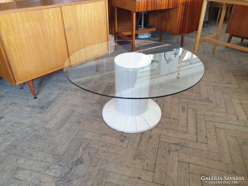 Retro old round mid century glass table 90 cm glass table glass table garden table