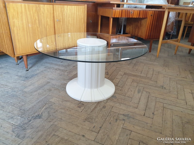 Retro régi kerek mid century üveg asztal 90 cm üveglapos asztal üvegasztal kerti asztal