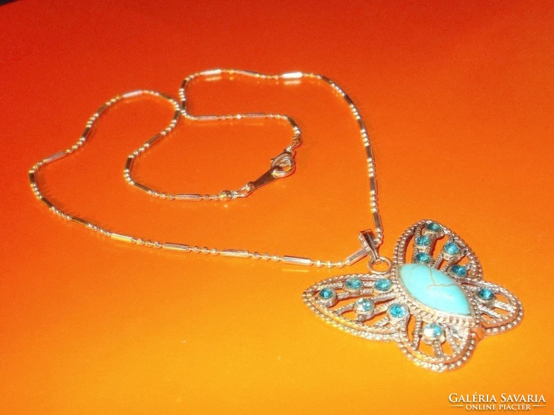 Turquoise mineral stone butterfly necklace 18kgp