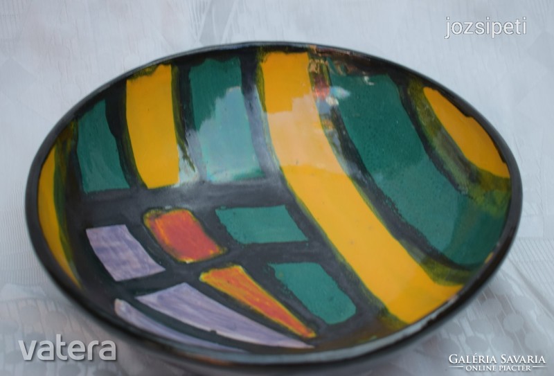 Iparművészeti kézműves Retro design kerámia tál fali dísz tányér 21,5 x 6,3 cm