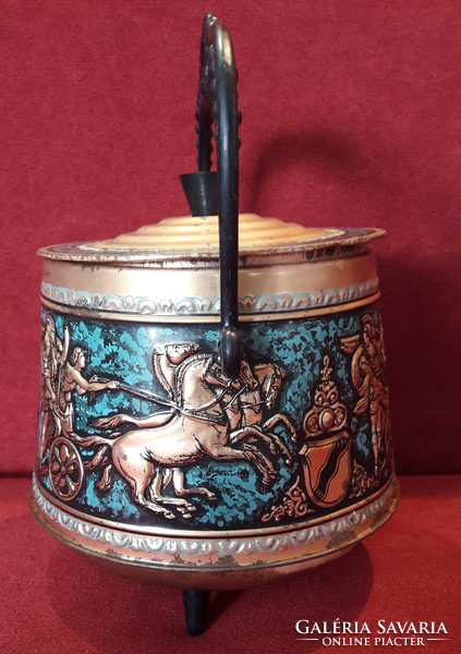 Metal box, tin box decorated with a historical scene
