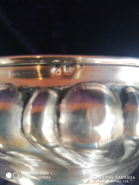 Antik ezüst (Diana) 800-as üvegbetétes (kristály)/Dávidcsillagos/ talpas kináló, asztalközép
