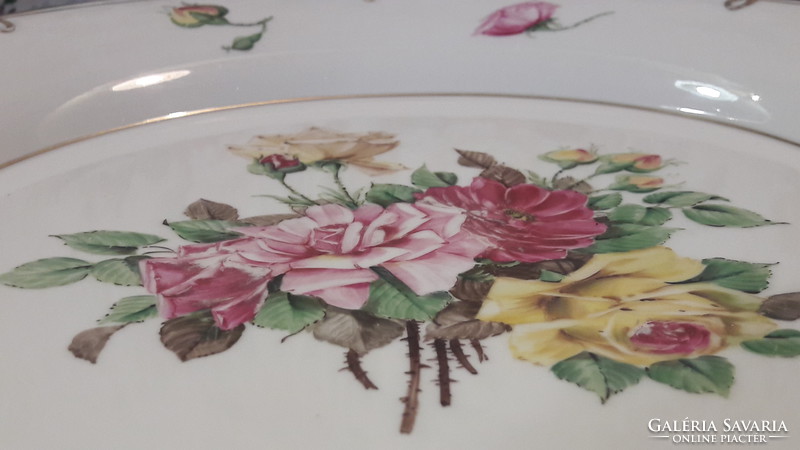 Antik rózsás nagy porcelán tálaló tányér, tál