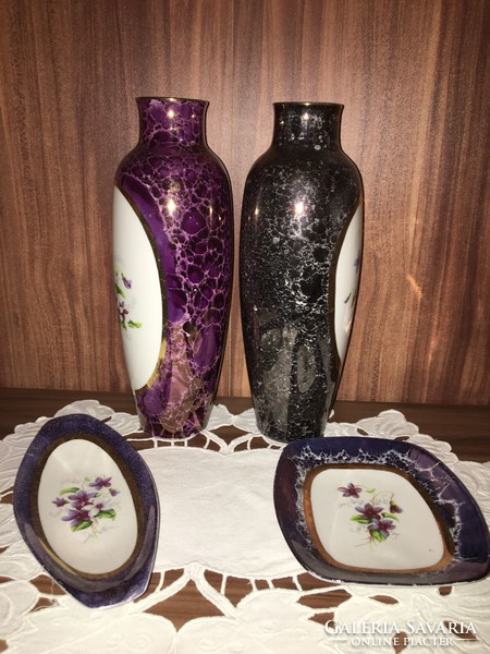 Raven house violet vases, bowls