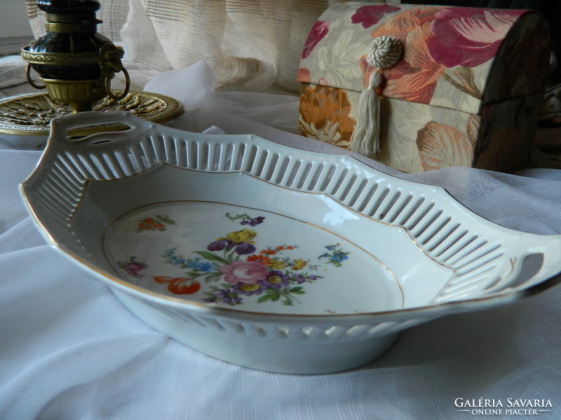 Antique large openwork flower pattern bowl, sideboard