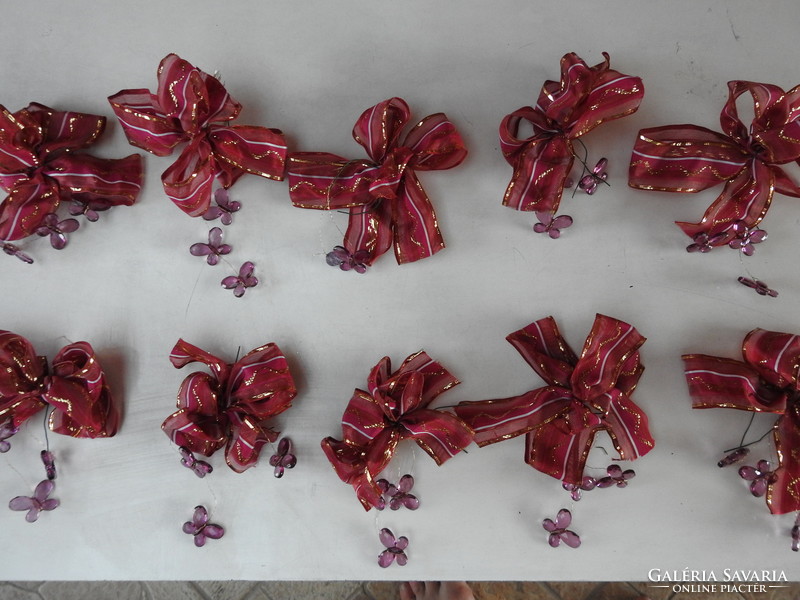 Collection of red bows with glass butterflies - 12 pieces of Christmas tree decoration or gift decoration