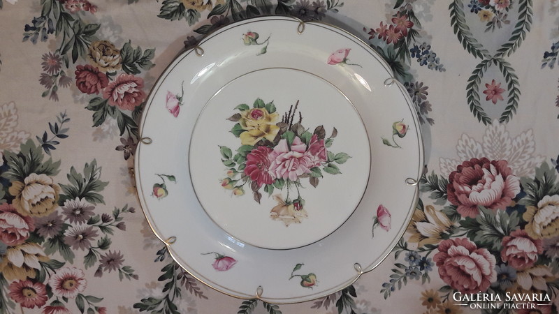 Antik rózsás nagy porcelán tálaló tányér, tál