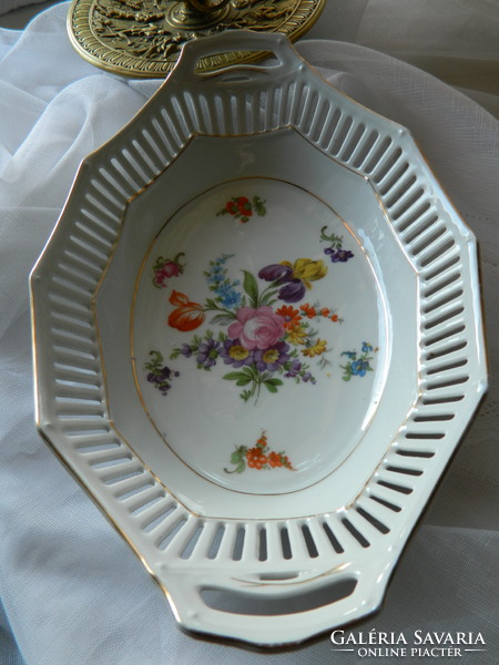 Antique large openwork flower pattern bowl, sideboard