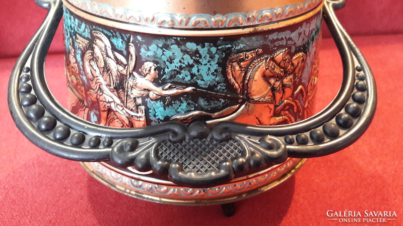 Metal box, tin box decorated with a historical scene