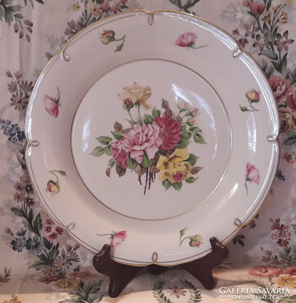 Antique pink large porcelain serving plate, bowl