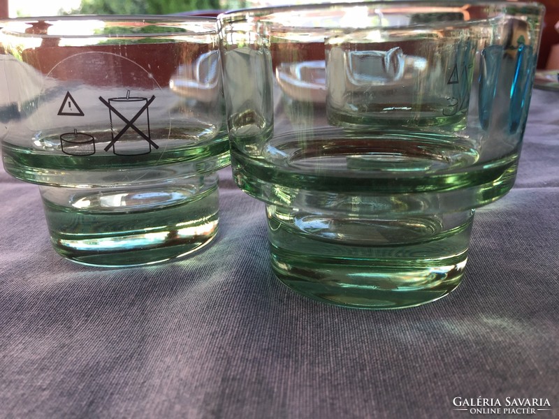 Halványzöld üveg gyertya-tartó 3 db egyben, új (2.sz.)
