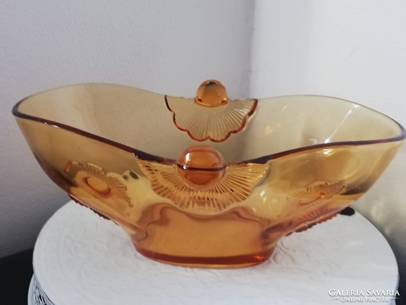 A beautiful amber-colored glass centerpiece