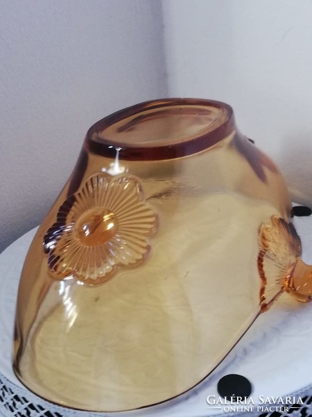 A beautiful amber-colored glass centerpiece