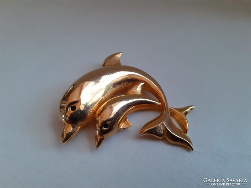 Nice condition gilt dolphin pair brooch pin