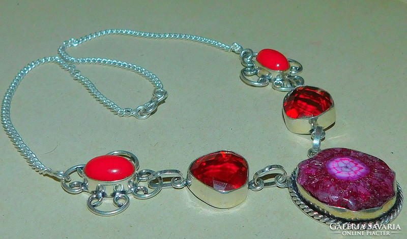 Cherry red druzy agate mineral stone necklace