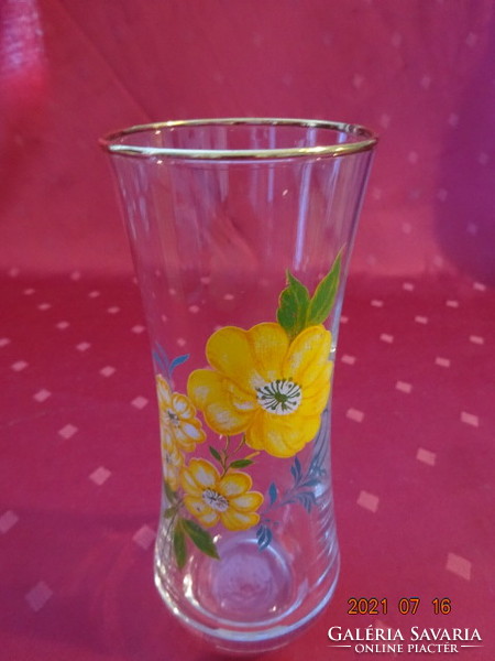 Vizes üdítős pohár sárga virággal, magassága 16 cm. 3 db egyben eladó.  Vanneki!