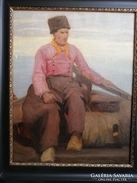 Mányai József(1875?)   :Csónakost ábrázoló képe  olaj, vászon. 56/45 cm