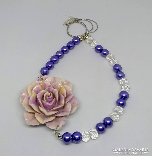 Lavender purple pearl and white Austrian crystal necklace