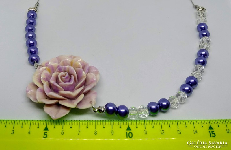 Lavender purple pearl and white Austrian crystal necklace