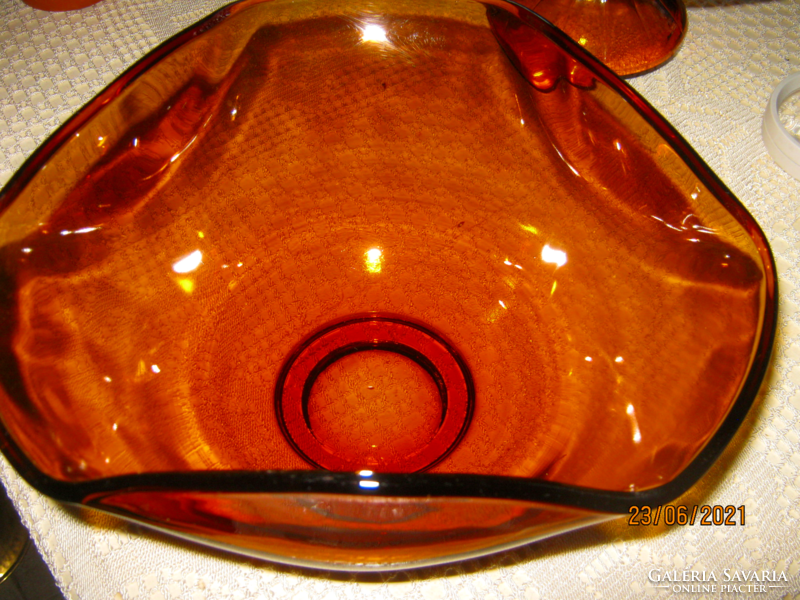 Glass bowl serving amber colored large glass centerpiece