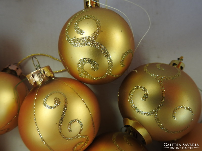 Régi dekoros aranygömb karácsonyfa díszek - 11 db - Karácsonyfadísz gyűjteményből