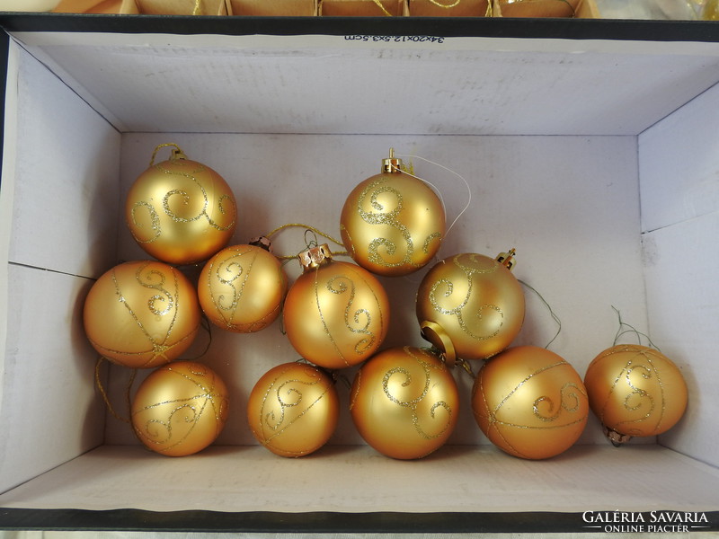 Régi dekoros aranygömb karácsonyfa díszek - 11 db - Karácsonyfadísz gyűjteményből